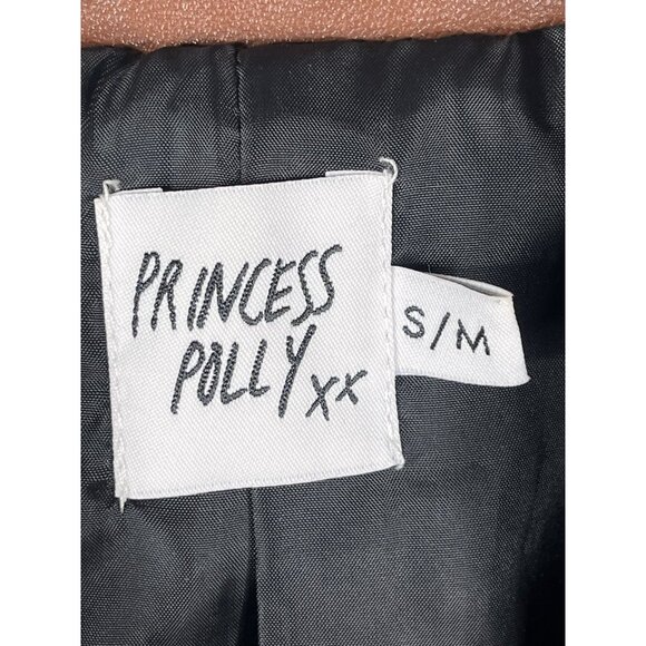 PRINCESS POLLY Women's Brown Faux Leather Notch Neck Open Blazer S/M - Picture 4 of 5